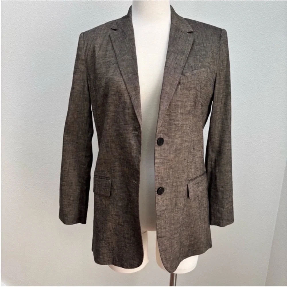 Theory Classic Tailored Blazer Designer Textured Suit Jacket Linen Brown Size 8 - Picture 5 of 12
